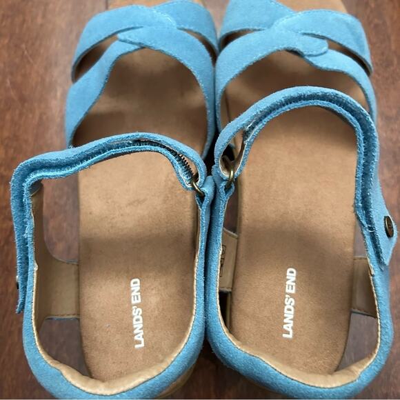 Lands' End Blue Leather Wedge Comfort Sandals, Perfect for Summer, Size 10 - Picture 9 of 13